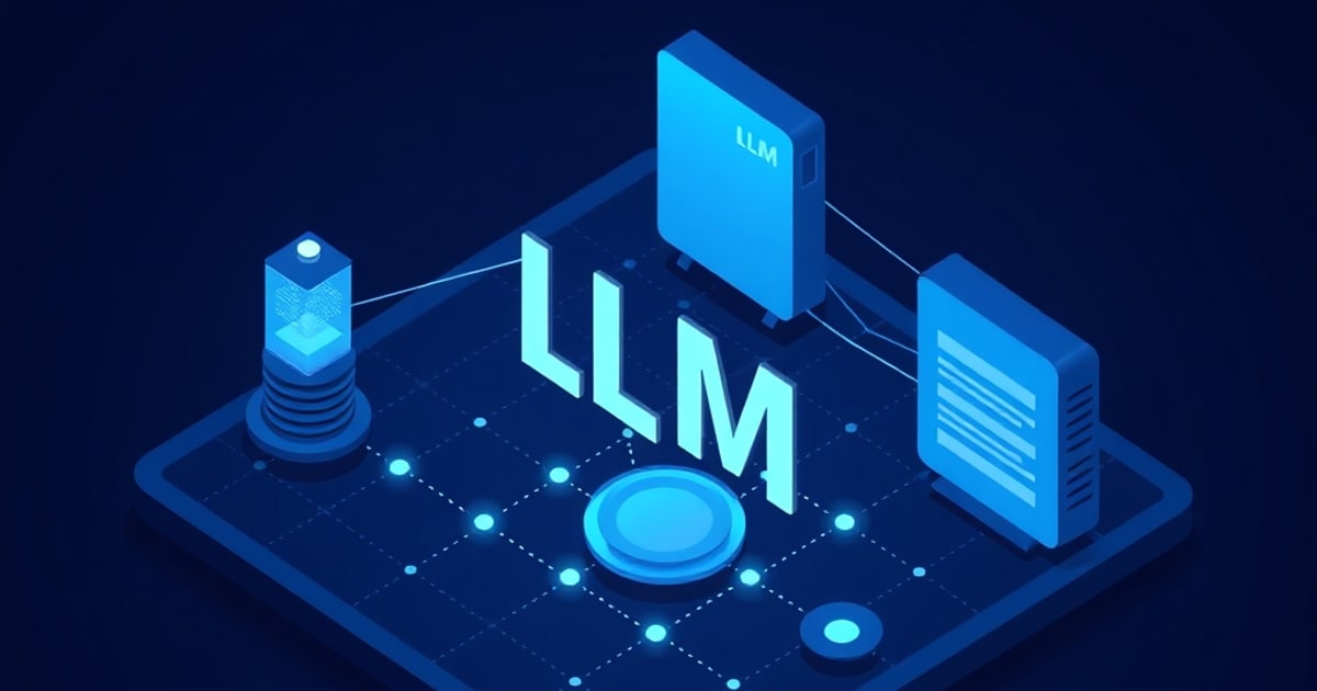Isometric dashboard showing LLM production monitoring layers — latency histograms, token throughput gauges, and drift detection panels arranged in a schematic grid.